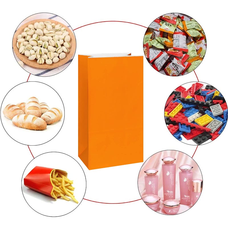 KEYYOOMY Mini Bright Color Paper Bags Orange Party Favor Bags Small Party Goodie Bag Paper Lunch Bag (Orange, 50 CT, 3.5 X 2.4 X 7.1 In) - Image 4